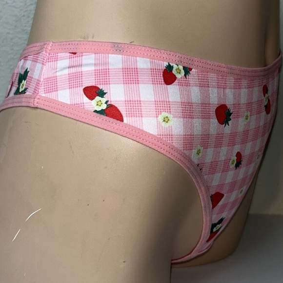 Strawberries Silky Satin‎ Stretchy Smooth High Waist Pink Sateen Thong Panty XXL - Picture 6 of 12